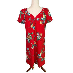 Hilo Hattie Dress Red Midi Floral Hawaii Traditional Mumu Hula Luau M /L